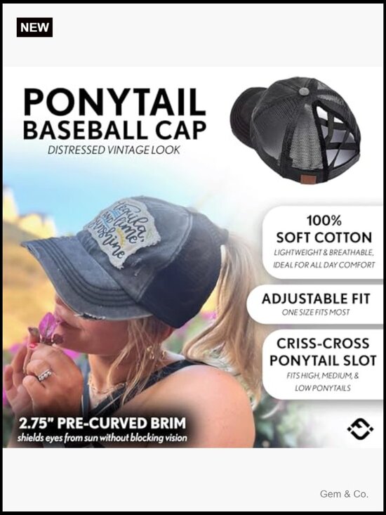 Criss Cross Back Ponytail Baseball Cap with Sayings, Adjustable main image 5
